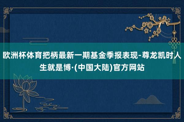欧洲杯体育把柄最新一期基金季报表现-尊龙凯时人生就是博·(中国大陆)官方网站